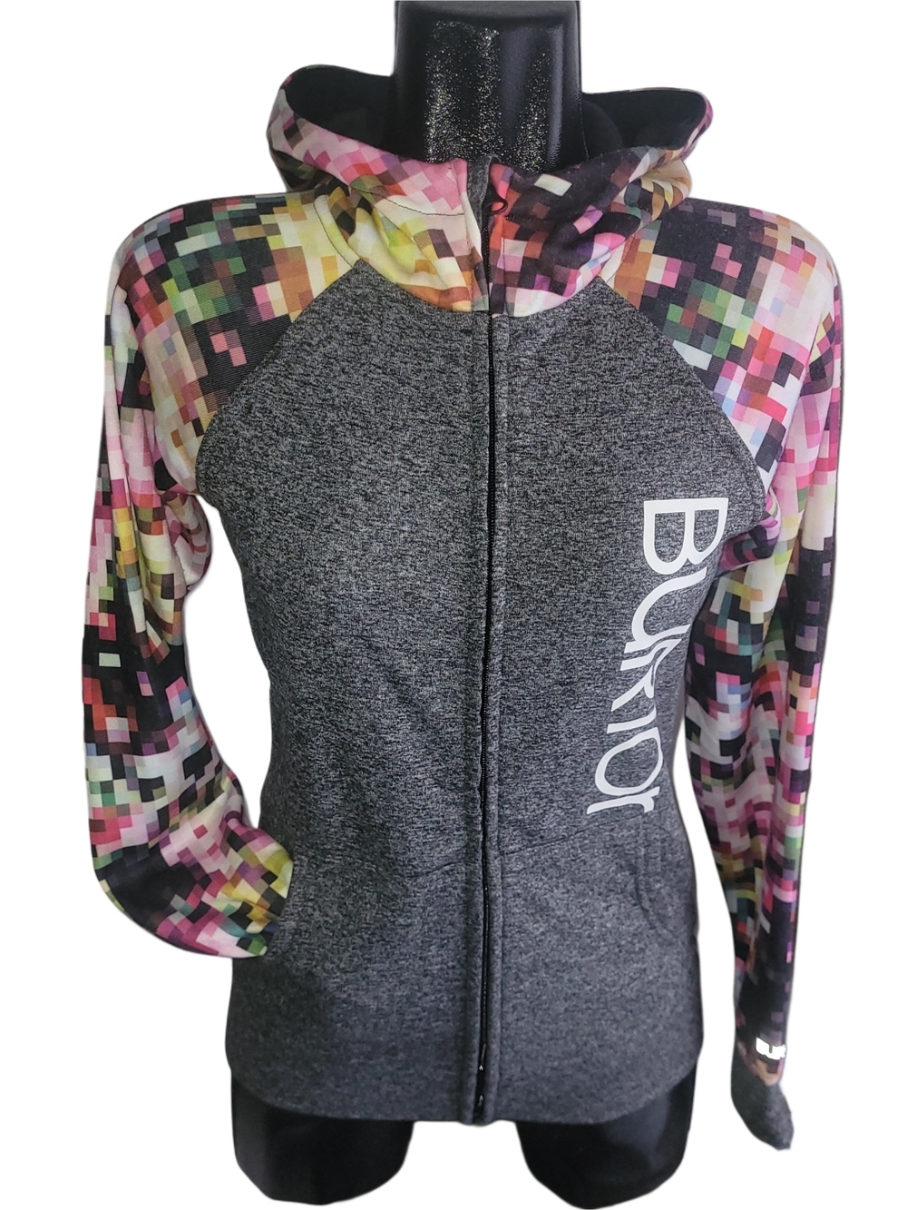 Burton Dryride Zip-Up Hoodie With Colorful Pixelated Sleeves And Hood XS